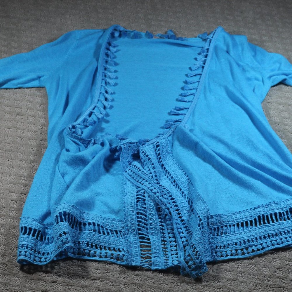 Chico's Size 4P Turquois Tasseled Cardigan